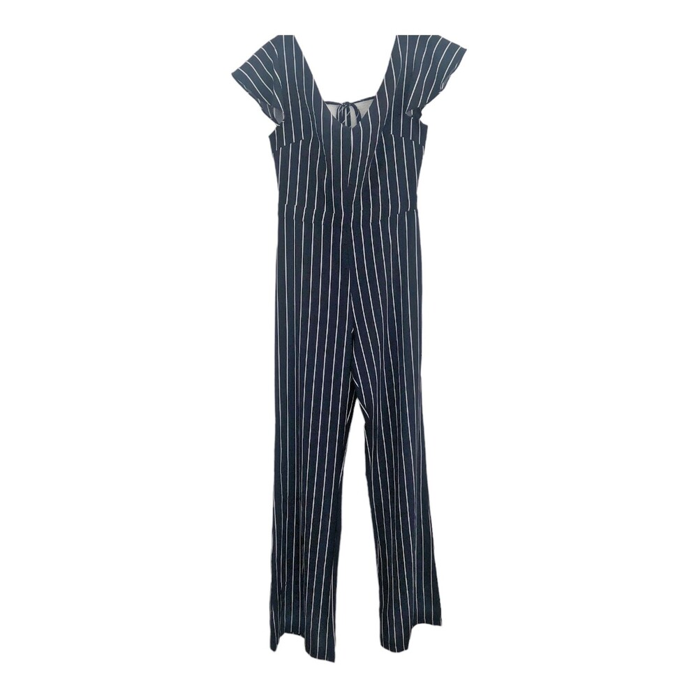 Etophe Studio's Wide‎ Leg Stripe Flutter Sleeve Jumpsuit with Open Back S